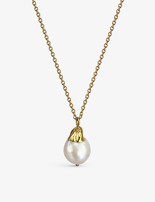 DAPHINE: Ora 18ct yellow gold-plated brass and pearl pendant necklace