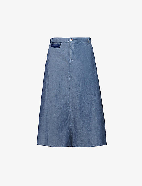 BENETTON: A-line cotton and linen-blend midi skirt