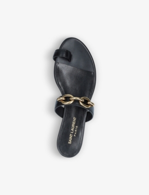 Shop Saint Laurent Women's Black Jota Chain-embellished Leather Sandals