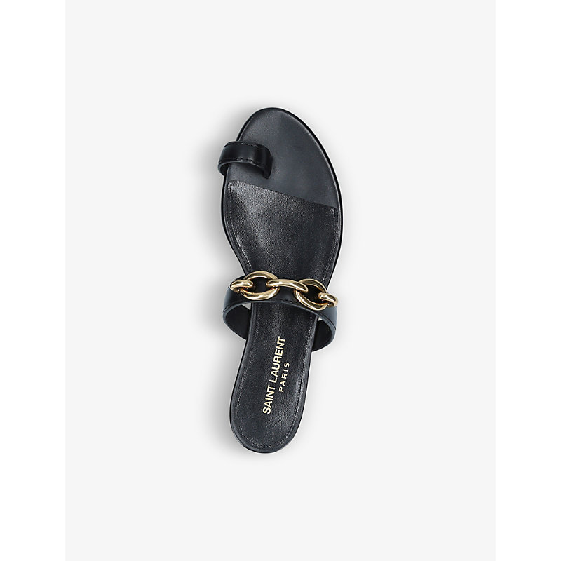 Shop Saint Laurent Women's Black Jota Chain-embellished Leather Sandals