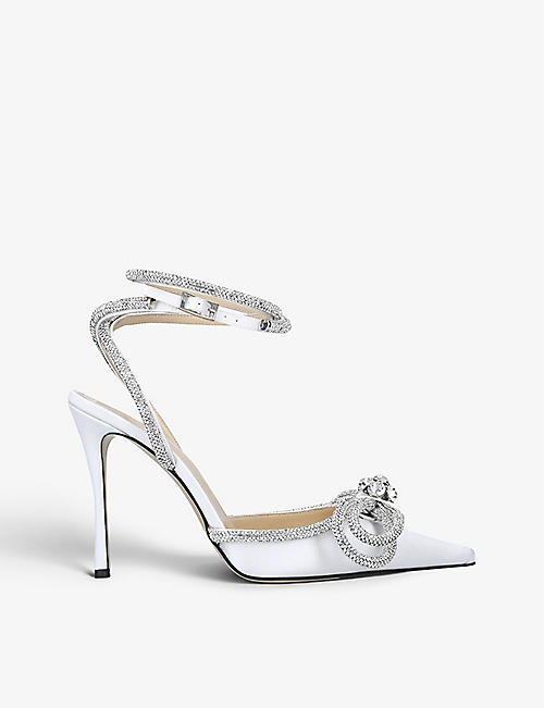 MACH & MACH: Double Bow crystal-embellished satin heeled sandals