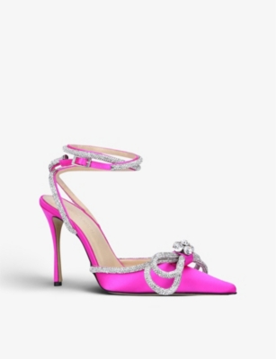 MACH & MACH Double Bow crystal-embellished satin heeled sandals