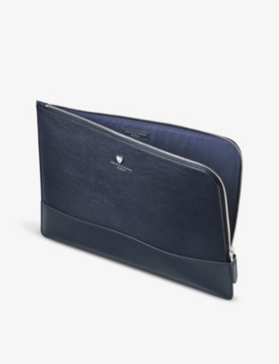 Aspinal Of London Womens Navy City Logo-embossed Large Leather Tech Folio In Navy