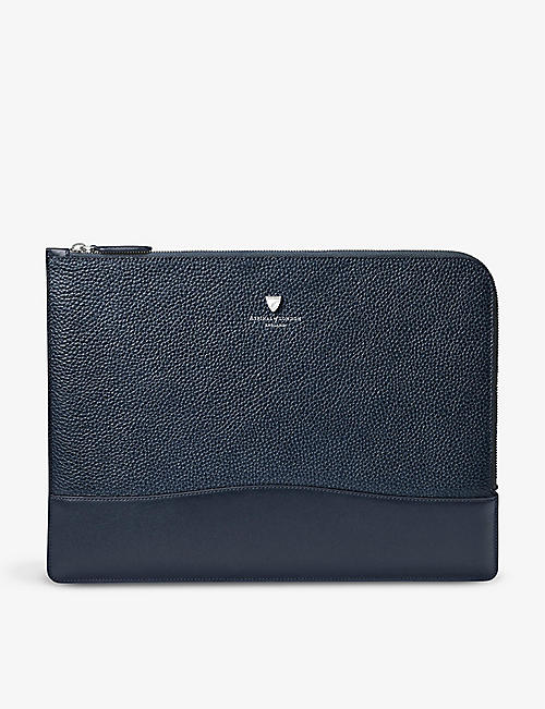 ASPINAL OF LONDON: City large logo-embossed leather laptop case