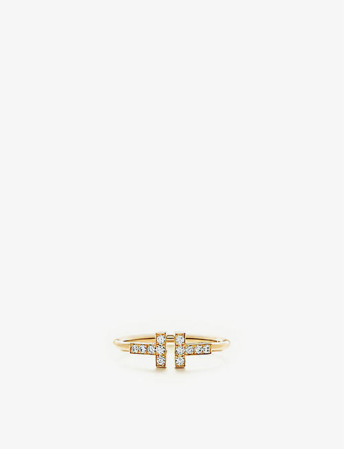 TIFFANY & CO: T Wire 18ct yellow-gold and 0.13ct brilliant-cut diamond ring