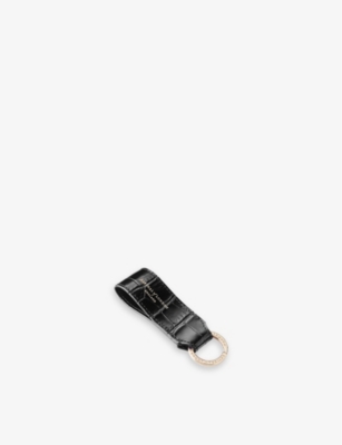 Shop Aspinal Of London Men's Black Croc-embossed Leather Loop Keyring