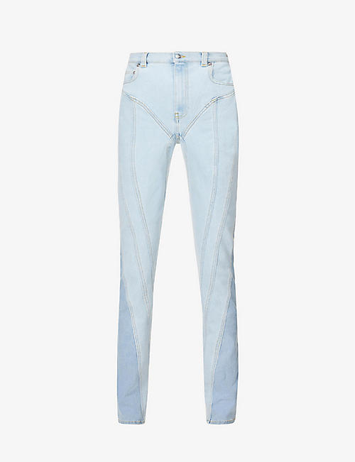 MUGLER: Pin-tucked panels high-rise stretch-denim jeans