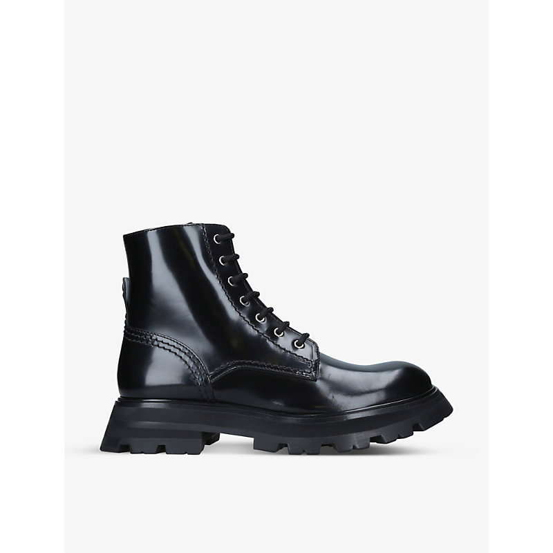 Shop Alexander Mcqueen Women's Black Wander Leather Ankle Boots