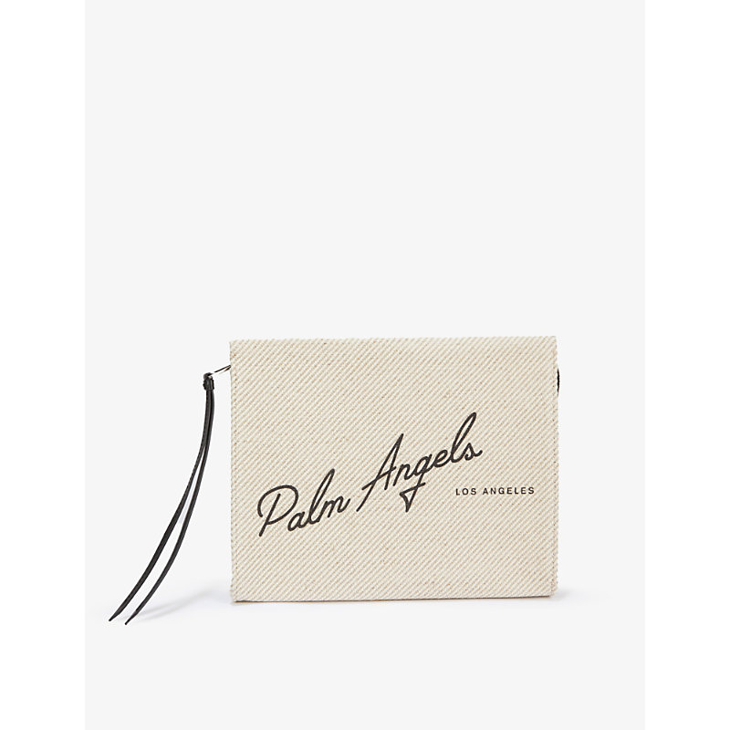 Palm Angels Logo-print Cotton And Linen-blend Clutch Bag In Off White