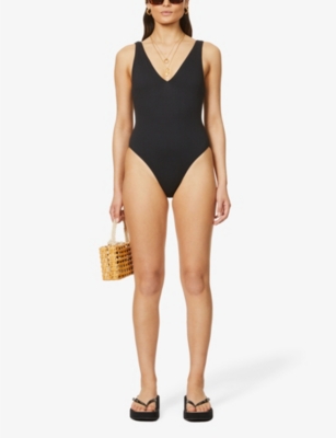 Shop Seafolly Sea Dive V-neck Swimsuit In Black