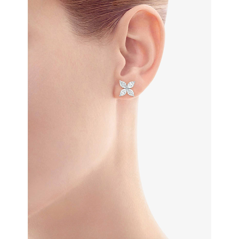 Shop Tiffany & Co Victoria Platinum And Marquise Diamond Stud Earrings