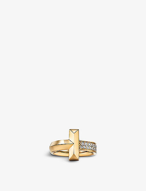 TIFFANY & CO: Tiffany T T1 Wide 18ct yellow-gold and 0.21ct diamond ring
