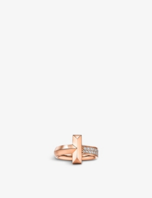 Tiffany & Co Womens 18ct Rose Gold T1 Wide 18ct Rose-gold And 0.19ct Diamond Ring