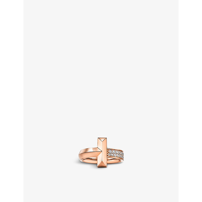 Tiffany & Co Womens 18ct Rose Gold T1 Wide 18ct Rose-gold And 0.19ct Diamond Ring