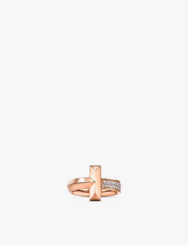 T1 Wide 18ct rose-gold and 0.19ct diamond ring