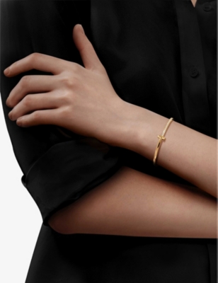 Shop Tiffany & Co Womens 18ct Gold T1 Narrow 18ct Yellow Gold And 1ct Diamond Bracelet