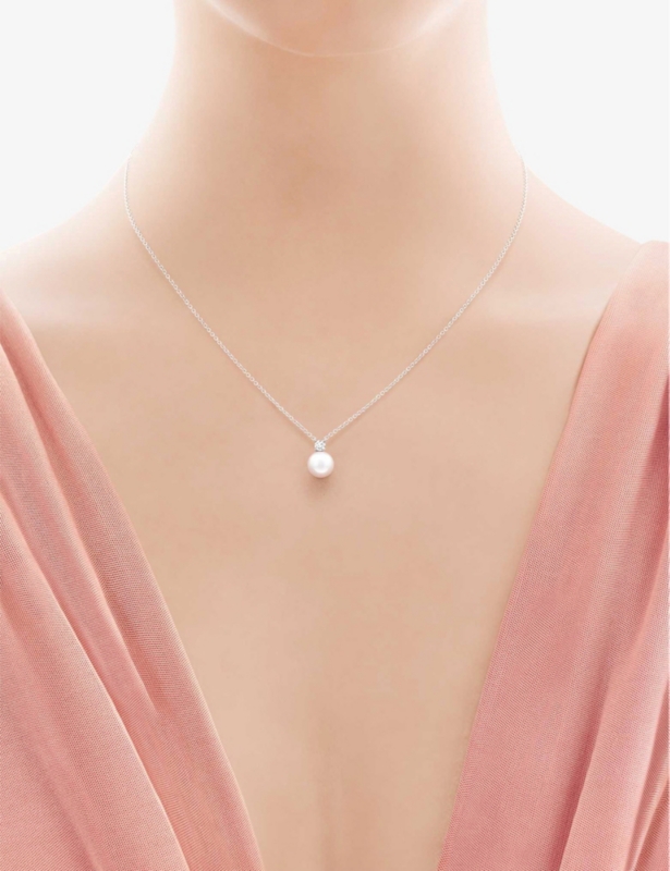 Tiffany Signature® 18ct white-gold, pearl and 0.08ct diamond necklace