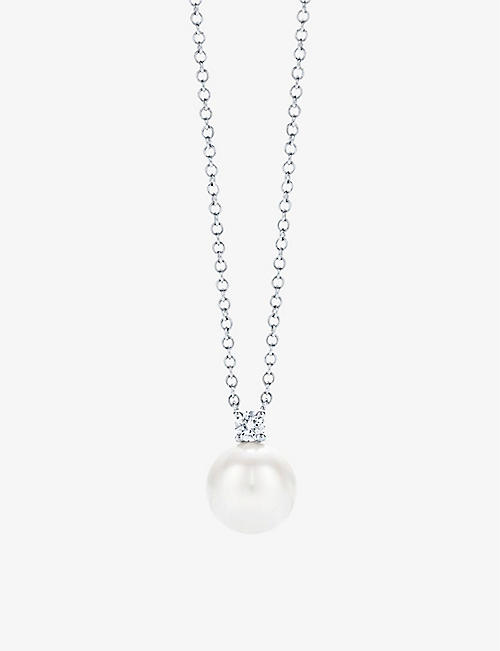 TIFFANY & CO: Tiffany Signature® 18ct white-gold, pearl and 0.08ct diamond necklace