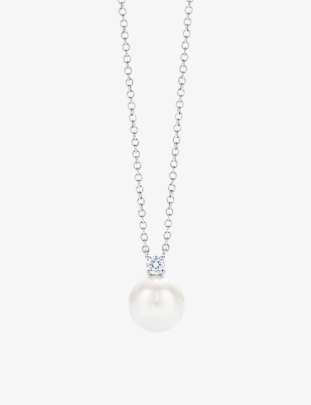 Tiffany Signature® 18ct white-gold, pearl and 0.08ct diamond necklace
