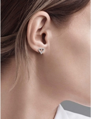 Shop Tiffany & Co Tiffany Hearts™ Extra-mini Platinum And 0.13ct Round Brilliant-cut Diamond Earrings