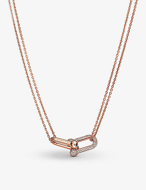 TIFFANY & CO: Tiffany HardWear 18ct rose-gold and 0.74ct pavé diamonds double-link pendant necklace
