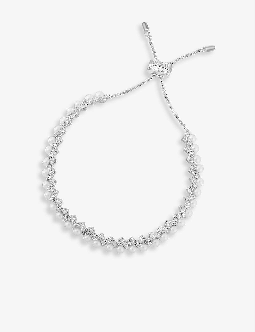 Apm Monaco Up And Down Sterling Silver White Zirconia And Fresh Water Pearl Bracelet
