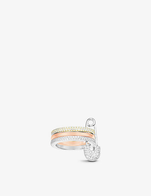 APM MONACO: Triple Hoops And Safety Pin rose gold-tone sterling silver and zirconia ring