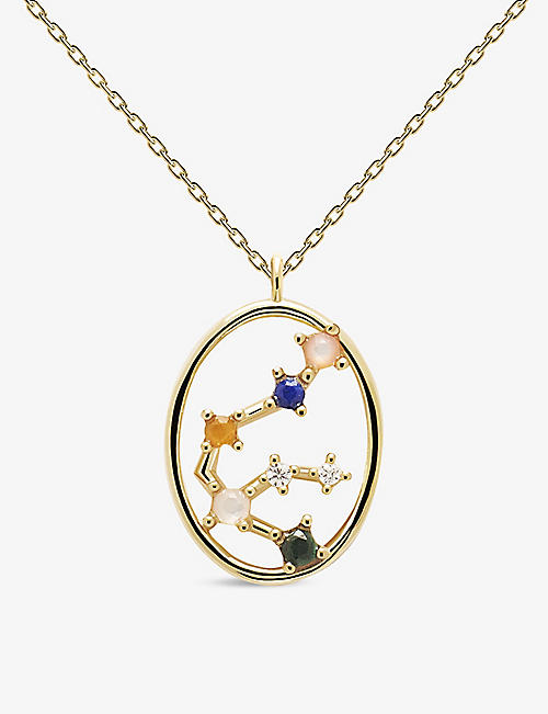 PDPAOLA: Zodiac Aquarius 18ct gold-plated sterling silver and gemstone necklace