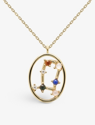 Pd Paola Womens Gold Zodiac Gemini 18ct Gold-plated Sterling Silver And Gemstone Necklace
