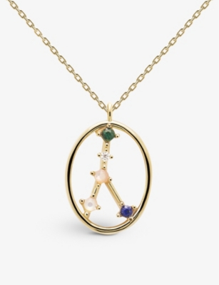 PDPAOLA: Zodiac Cancer 18ct gold-plated sterling silver and gemstone necklace