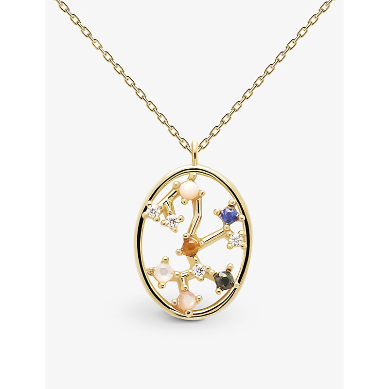 Pd Paola Womens Gold Zodiac Sagittarius 18ct Yellow Gold-plated Sterling-silver And Gemstones Pendan In Gold/blue/pink