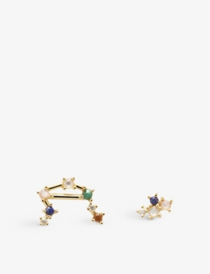 PDPAOLA: Zodiac Libra 18ct yellow gold-plated sterling-silver and gemstones drop earrings
