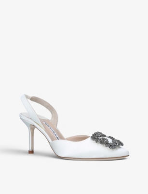 MANOLO BLAHNIK Hangisi 70 crystal-embellished satin slingback courts