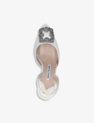 MANOLO BLAHNIK Hangisi 70 crystal-embellished satin slingback courts