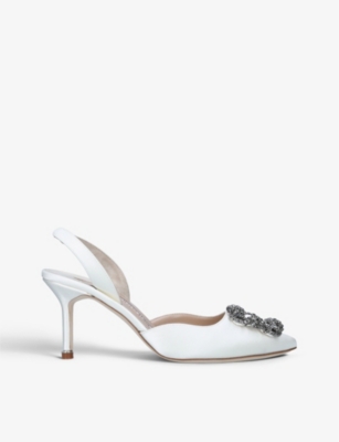 MANOLO BLAHNIK Hangisi 70 crystal-embellished satin slingback courts