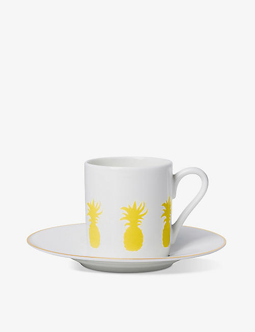ALICE PETO: Exclusive pineapple-print fine china espresso cup and saucer set