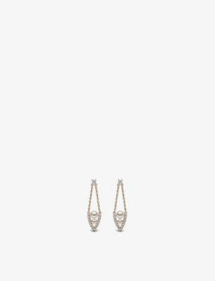 YOKO LONDON: Sleek 18ct yellow-gold, Akoya pearl and 0.41ct diamond earring