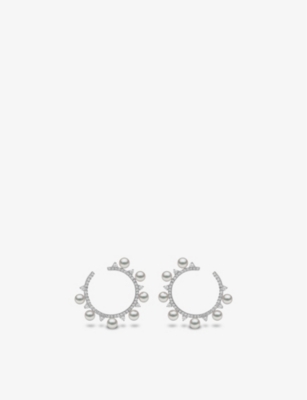 YOKO LONDON: Sleek 18ct white gold, 0.704ct diamond and pearl earrings