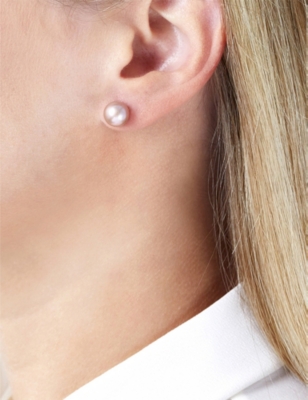 YOKO LONDON: 18ct white-gold and freshwater-pearl stud earrings