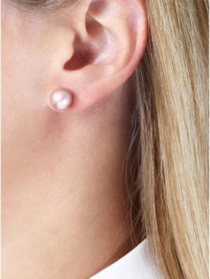 YOKO LONDON: 18ct white-gold and freshwater-pearl stud earrings