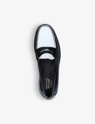 Shop Bass Weejuns Mens Blk/white Larkin Two-tone Leather Penny Loafers In Black