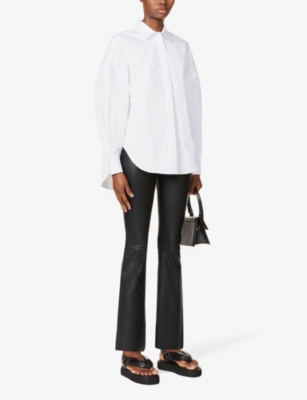 Commando Cropped Flared High-rise Faux-leather Trousers In Black