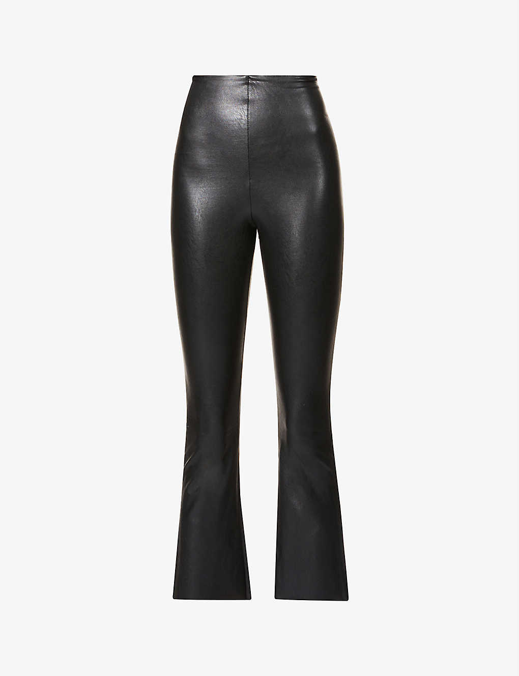 Shop Commando Womens Black Cropped Flared High-rise Faux-leather Trousers
