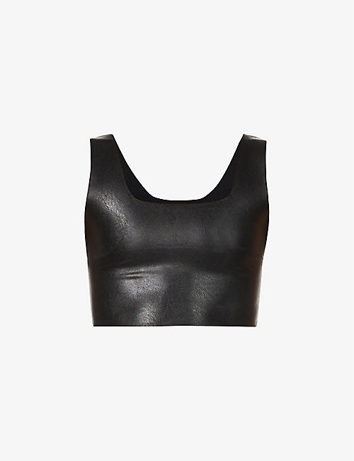 COMMANDO: Square-neck faux-leather cropped top