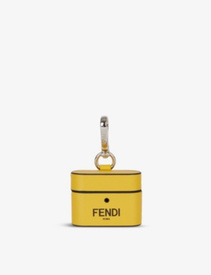Fendi Roma Logo-print Leather Aipods Case In Yellow