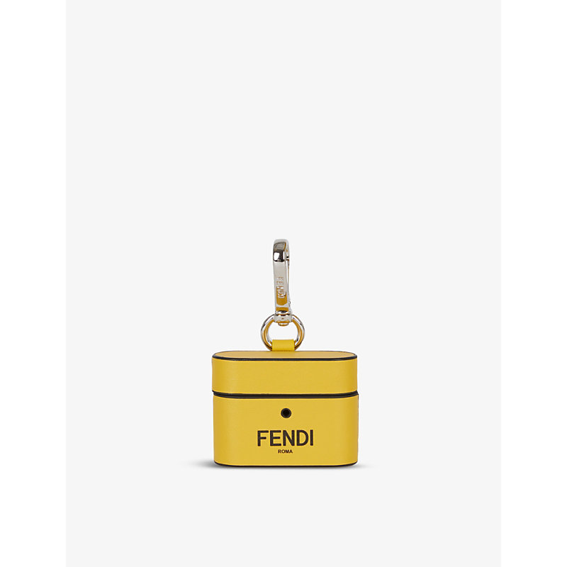 Fendi Roma Logo-print Leather Aipods Case In Yellow