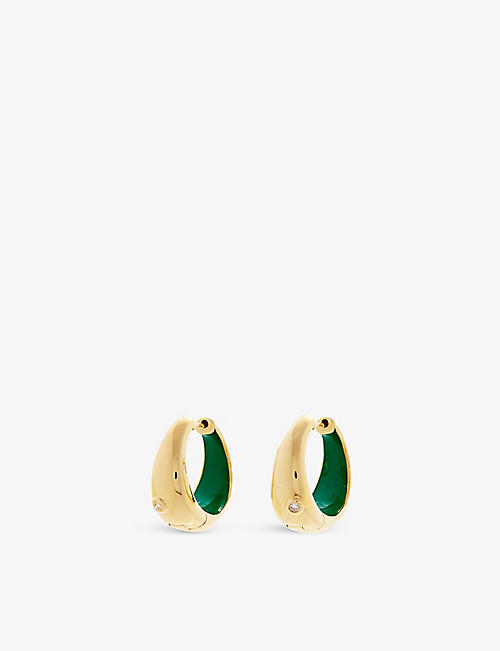 YVONNE LEON: Paire de Creole 9ct yellow-gold, diamond and enamel hoop earrings