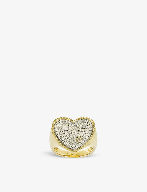 YVONNE LEON: Chevaliere Coeur 18ct yellow-gold and 0.5ct diamond signet ring