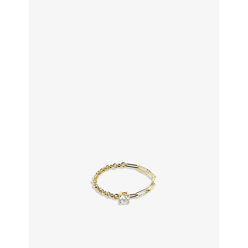 Yvonne Léon Cable Chain 18ct Yellow-gold And 0.10ct Diamond Ring In 18k Yellow Gold