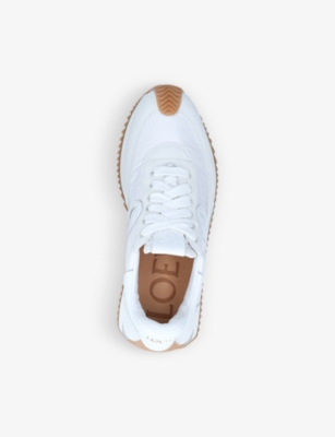 Shop Loewe Flow Runner Monogram Leather And Shell Trainers In White/oth